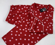 NEW KATE SPADE Size XL Women's S/S Pajama Crop Pant Set Jersey Red Double Dot