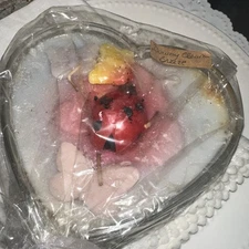 Heart Glass HANDMADE Ladybug Downy Clean Breeze Three wick Candle NEW ❤️x2