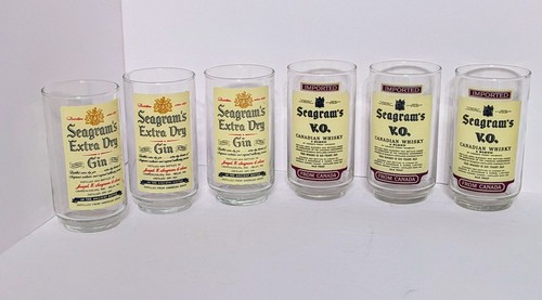 Retro Barware Seagram’s VO Glass Seagram Gin Glass Set Of 6 Mint Condition - Picture 2 of 6