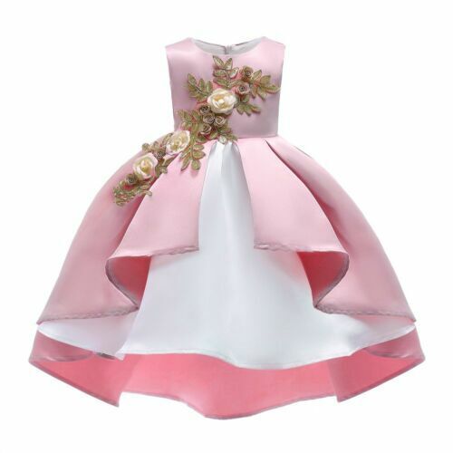 Flores Fiesta Moda Vestidos Bebé Manga Encaje Mosca Niños Vestido Lazo Princesa Niñas - Imagen 7 de 8