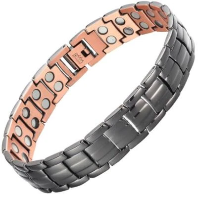 GAUSSTHERAPY Black Pure Copper Fully Magnetic Bracelet For Arthritis Relief + Free Gift Box