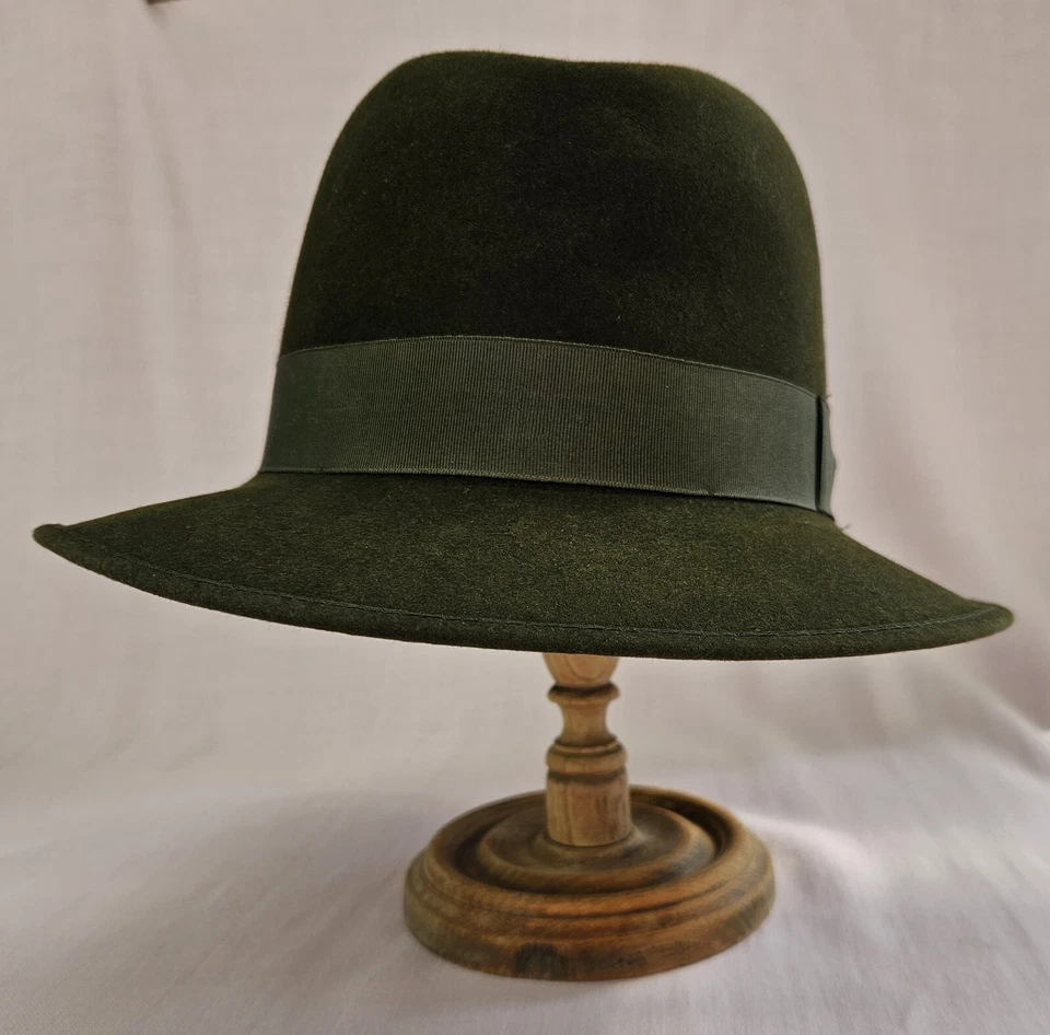 T 56 AUTHENTIQUE MARQUE BORSALINO ALESSANDRIA DOUBLÉ VERT FONCÉ VINTAGE OCCASION - Photo 1/4