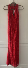 BNWT LADIES PRETTYLITTLETHING SZ 8 RED MAXI OCASSION DRESS FISHTAIL STYLE LACEY