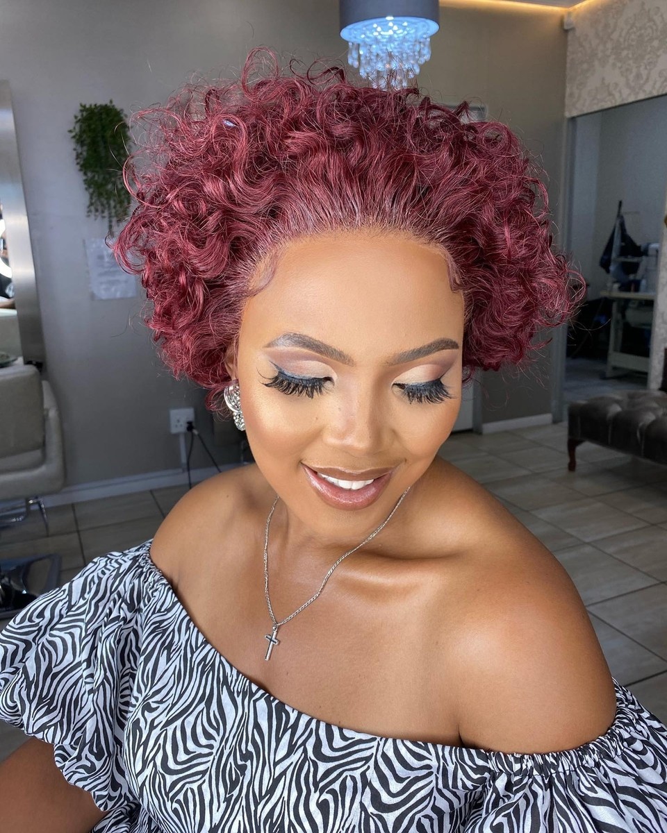 Brazilian Curly Afro wig with red highlights Amazon.com : 180% Density Rose Red Highlights Human Hair Wig  main image 4