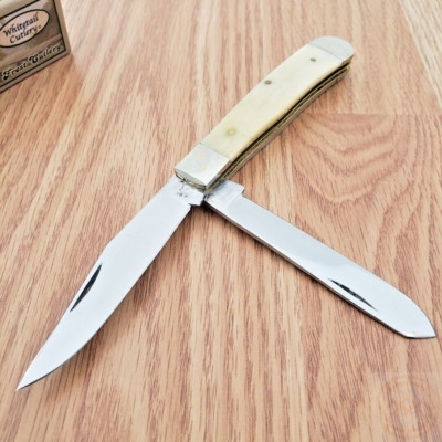 Frost Cutlery Trapper Pocket Knife Stainless Blades White Smooth Bone Handle