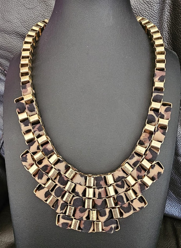 NEXT Gold Tone Leopard Print Statement Costume Necklace