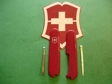 NEW GENUINE VICTORINOX 84mm RED SWISS ARMY KNIFE SCALES +TOOTHPICK TWEEZER + PIN