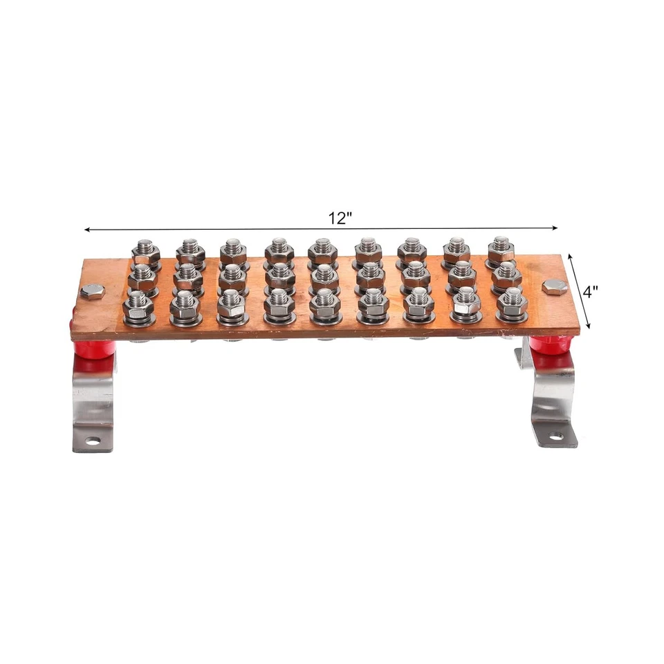 Copper Ground Bar 27 Terminal Position Power Electrical Busbar Insulator 12" - Image 2 of 4