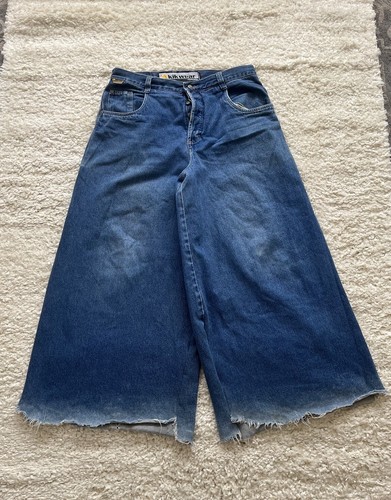 90s Kik Wear Y2K Embroidered Wide Leg Button Fly Denim Rave Jeans Size 36x30 - Picture 2 of 7