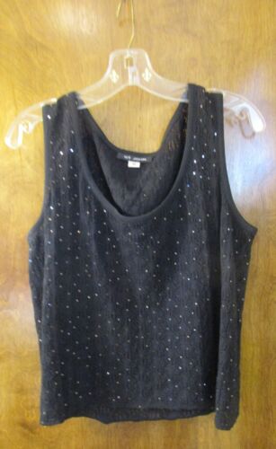 St. John Evening Black Knit Sleeveless Tank Sweater with Sequins ~ Pullover Sz M - Picture 1 of 8