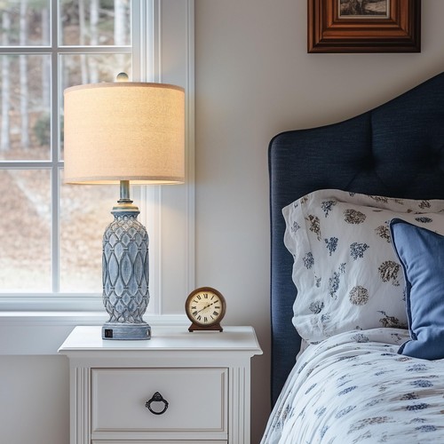 Farmhouse Lamps For Bedroom Set Of 2 28" Rustic Lamps For Living Room With Usb P - Picture 3 of 7