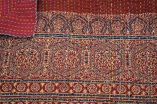 Handmade Floral Kantha Embroidery Double Blanket Throw Boho Hippie Bedspread - Picture 2 of 7