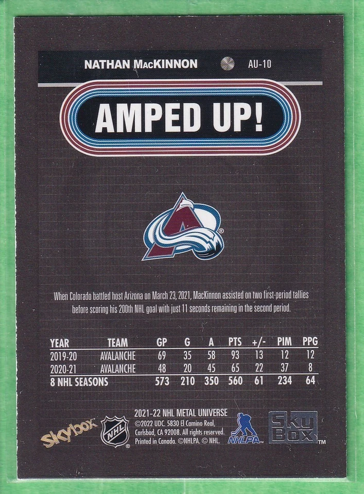 2021-22 Skybox Metal Universe Amped Up #AU-10 Nathan MacKinnon COL Avalanche - Image 2 of 2