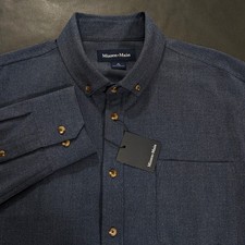  148 Mizzen Main City Flannel No Tuck Medium Trim Fit Shirt Size XL Navy Heather