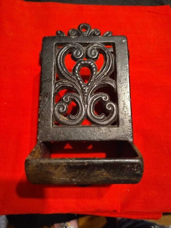 Vintage Cast Iron Match Stick Holder Striker DM H-2 Wall Mount Ornate 7”