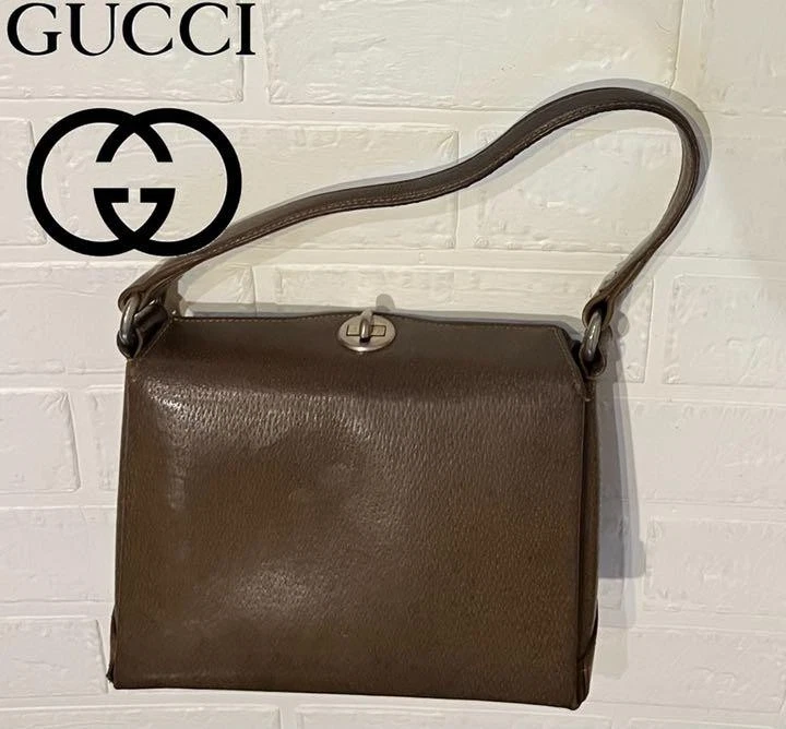 Gucci borsa a tracolla vintage Turnlock 2 vie pelle marrone usata ex autentica GIAPPONE