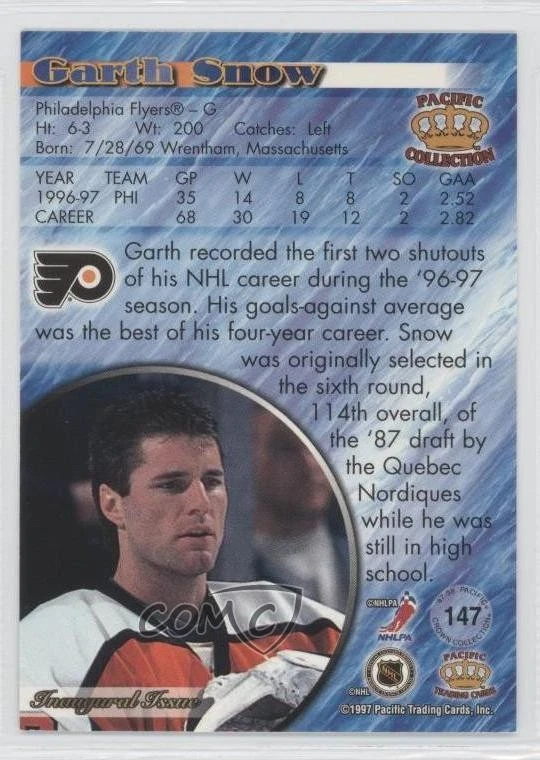 1997-98 Pacific Crown Collection Ice Blue Garth Snow #147 - Image 2 of 2