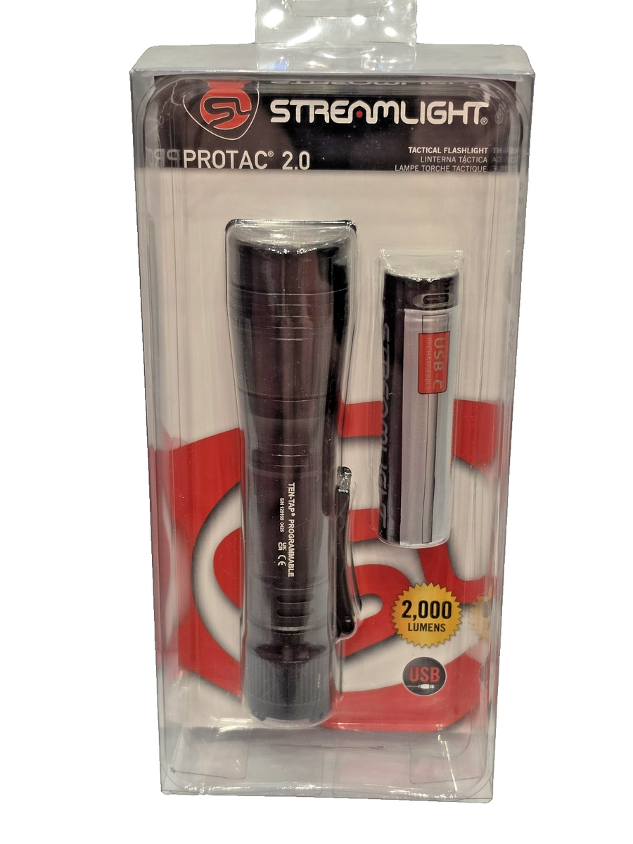 ✓STREAMLIGHT PROTAC 2.0 Flashlight + Battery + USB Cord + Holster