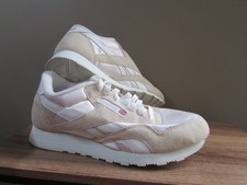 Vintage Reebok Classic Nylon White/tan Athletic Running Suede Shoes -9.5-nwob