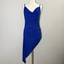Dynamite Royal Blue Asymmetrical Ruched Midi Dress Cowl Neck Bodycon Large