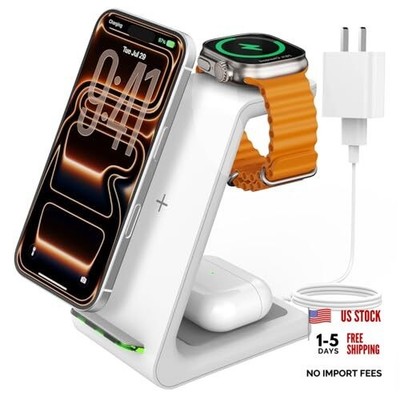Charging Station for iPhone and Apple Watch: 3 in 1 Wireless Phone White