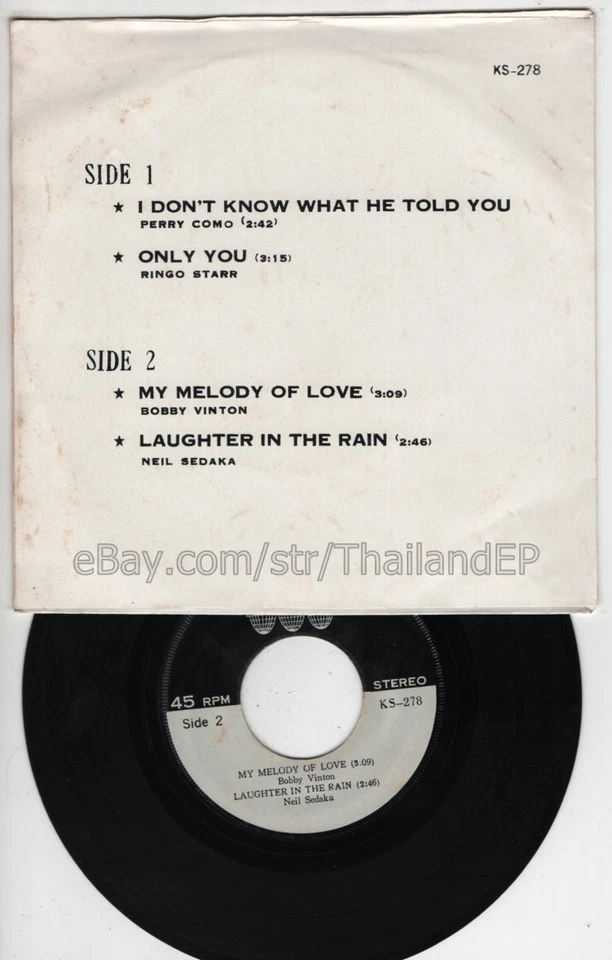PERRY COMO /RINGO STARR /BOBBY VINTON /NEIL SEDAKA THAI EP 7" THAILAND 45RPM - Image 3 of 3