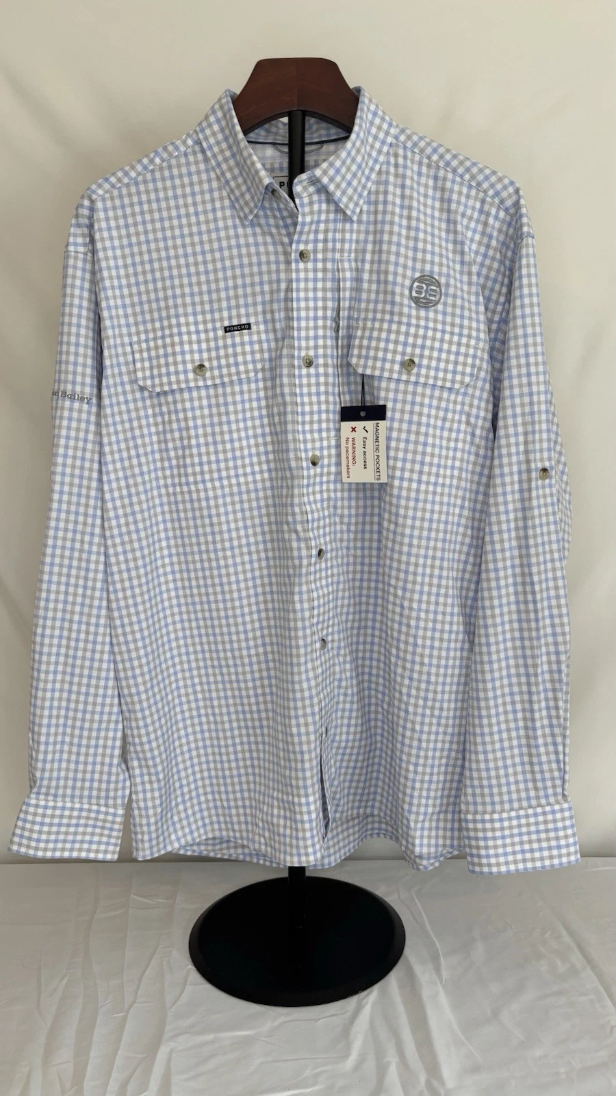 Poncho Button Down Shirt Men’s Medium Multi Plaid With Magnetic Pockets