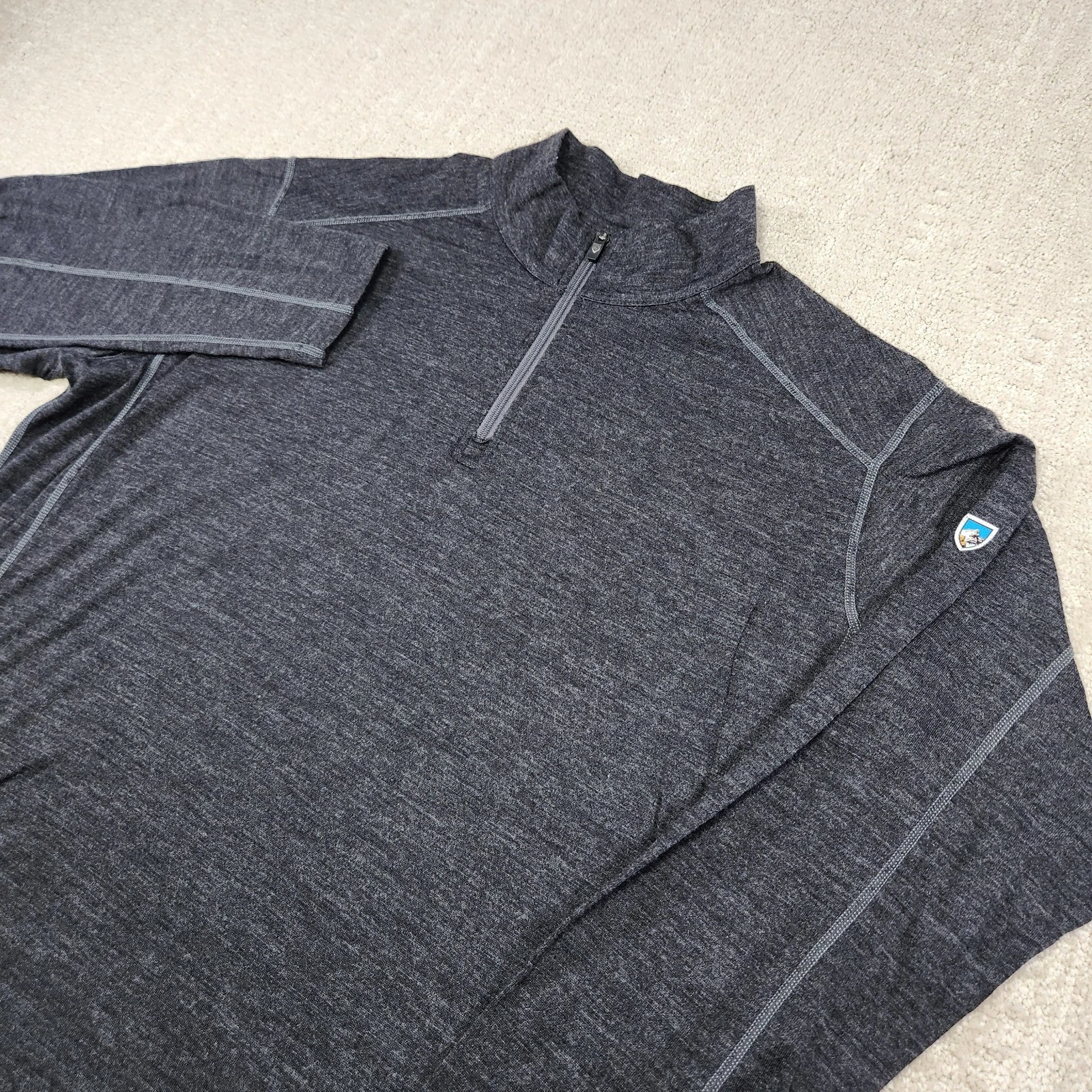 Kuhl Sweatshirt Mens Large Gray Skar Pullover 100% Merino Wool 1/4 Zip Baselayer