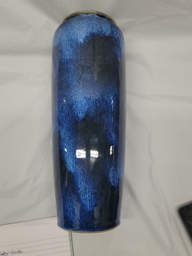 Japanese Cobalt Blue Flambe Mottled Pottery Vase Marks On Bottom #5377 - 第 9/20 張圖片
