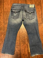 True Religion Jeans Mens 38x29 Blue Bootcut Medium Wash Denim Distressed USA