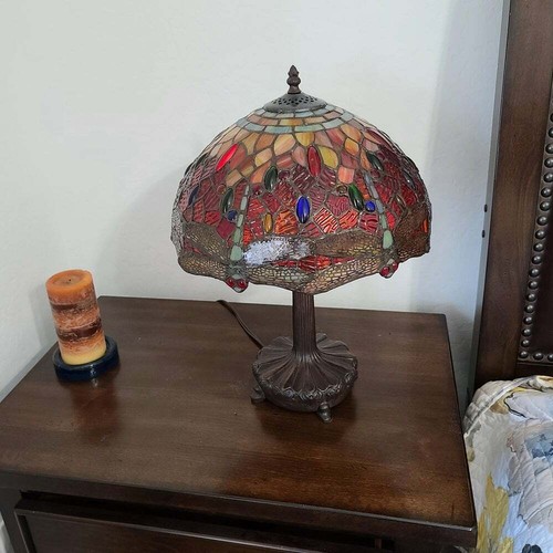 Tiffany Style Handcrafted Stained Glass Red Dragonfly Table Lamp Accent Reading - Picture 5 of 5