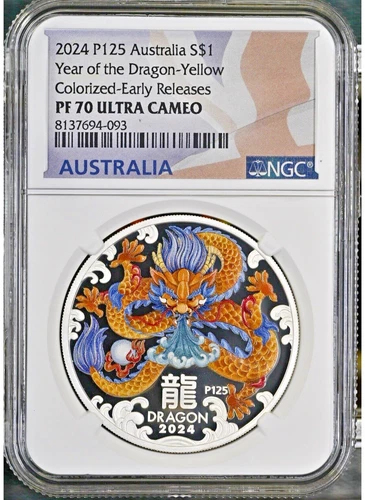 NGC PF70 2024 Australia PROOF DRAGON 1 oz Silver Colorized Proof EARLY RELEASE