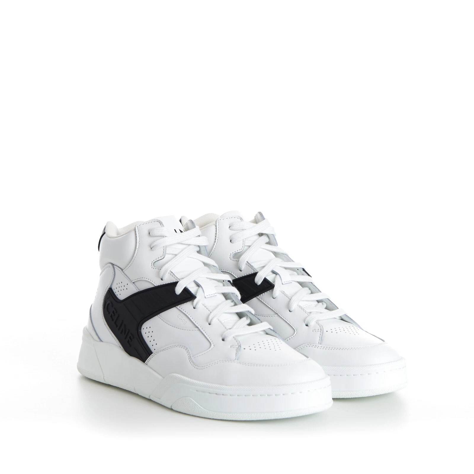 Celine — CELINE 1100$ Men's CT-06 High Top Sneaker - White/Black Calfskin Leather