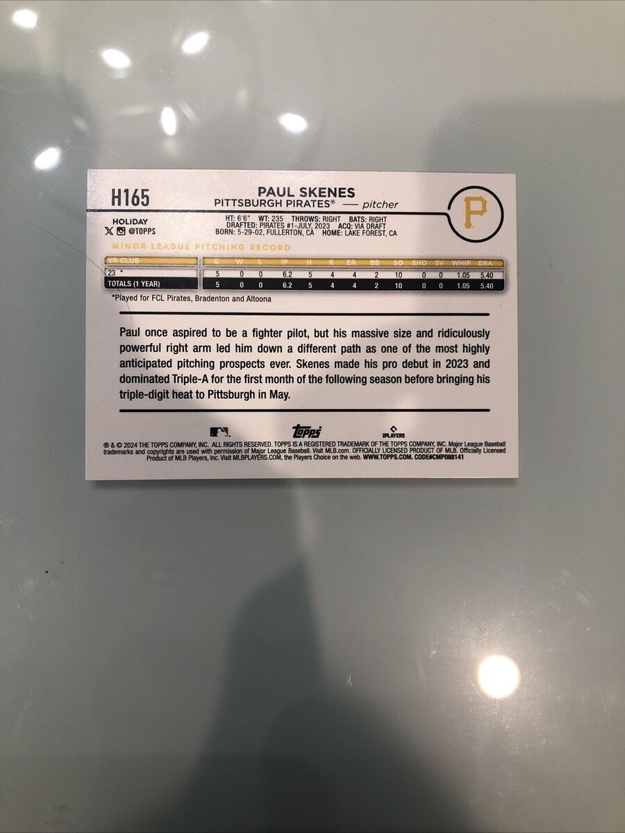 2024 Topps Holiday PAUL SKENES #H165 Baseball Rookie PIRATES 2024 Topps Holiday PAUL SKENES #H165 Baseball Rookie PIRATES