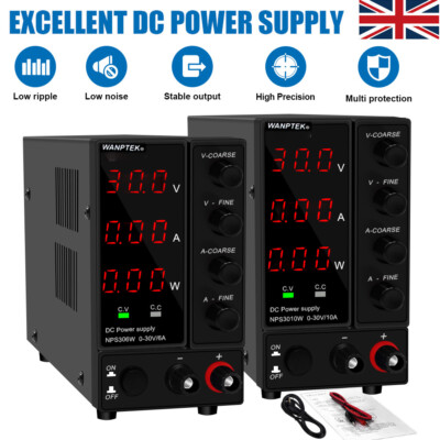Adjustable DC Bench Power Supply 30V 10A/6A Digital LED Precision Lab ...
