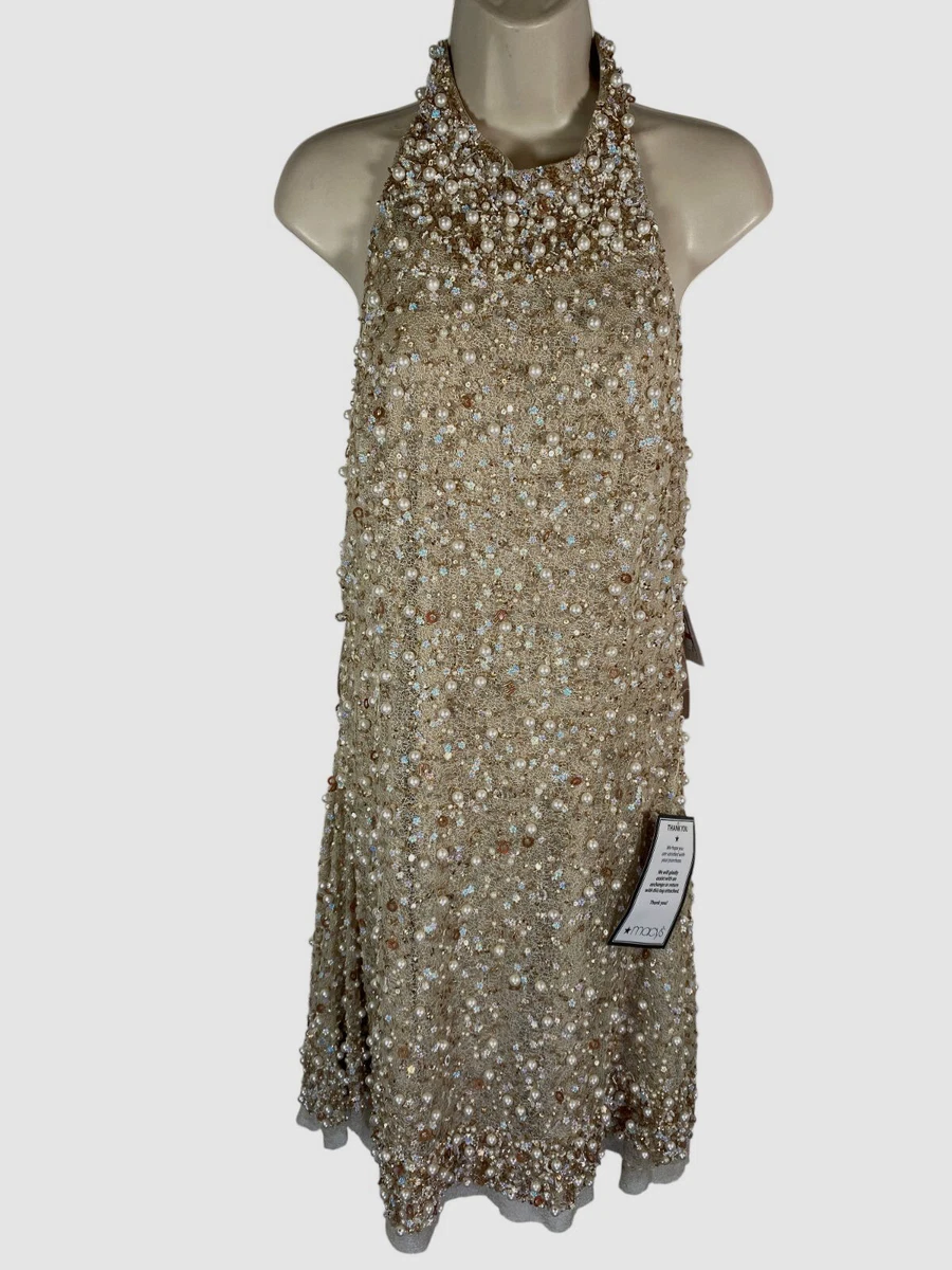 slim fit dress slacks Aidan Mattox- Metallic Knit Halter Gown main image 0