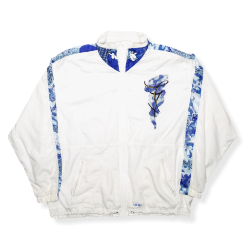 Vintage 80s ADIDAS Jacket Size M White Patterned Windbreaker Rare - Afbeelding 1 van 3