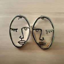 Unusual Earrings Gold Face Large Statement Stud Drop Earrings