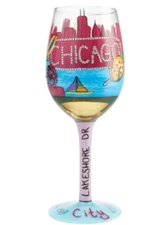 Chicago Windy City Hand-Painted Artisan Wine Glass