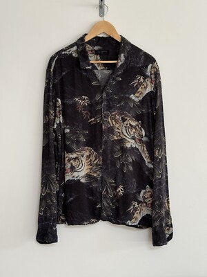 Allsaints Tiger Hemd Langarm Hawaii Blumen Chokai Schwarz Herren Large