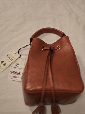 Divina Firenze Giada Rust Genuine Leather Bucket Bag, Made in Italy