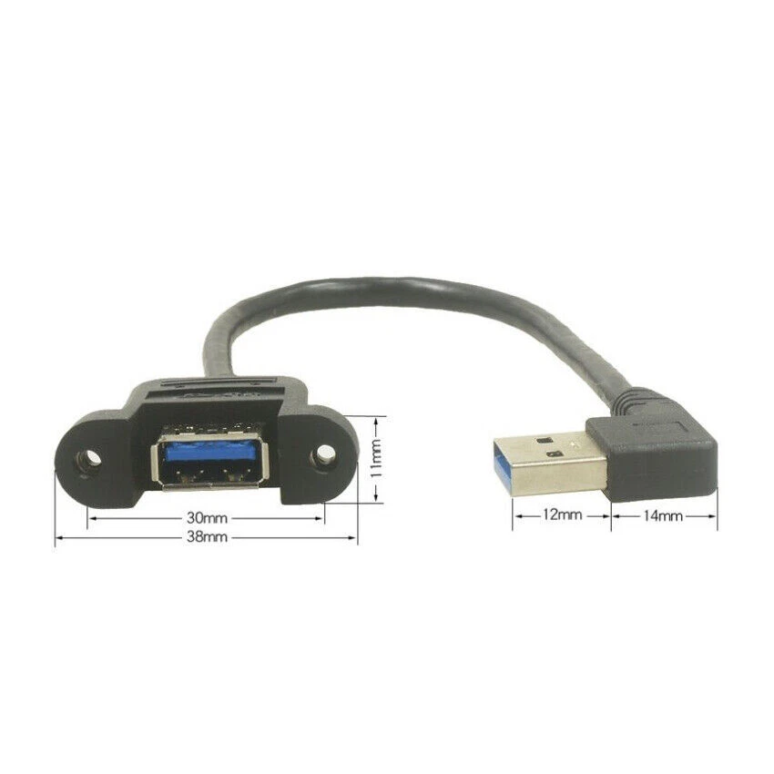 USB 3.0 Extension Cable Lead USB A 90° Right Angle Male to A Female With Base - Image 3 of 4