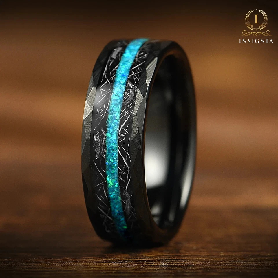 Набор обручальных колец His And Hers Promise — пара обручальных колец с опалом и метеоритом - Изображение 4 из 4