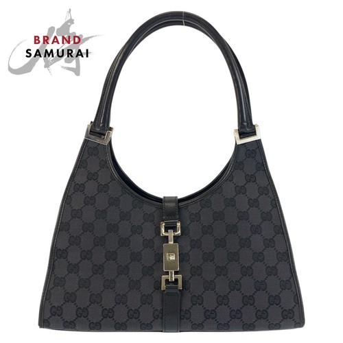 GUCCI Jackie Black Silver Hardware GG Canvas Leather 002 1067 Hand Bag Shoulder