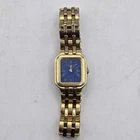 Seiko Tank Watch Women 19mm Blue Dial Gold Tone Rectangle 4n00-5379 New Battery
