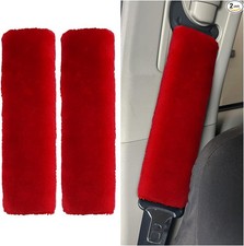 2pcs Soft Faux Sheepskin Car Seat Belt Cover Pads Universal Fluffy Color Red