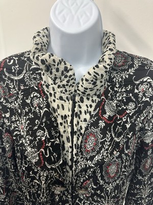 ALBERTO MAKALI LG Jacket Zip Abstract Mixed Print Black Red White Statement Piec