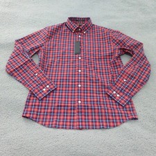 Banana Republic Shirt Mens Medium Slim Fit Tech Stretch Button Up Red Plaid NWT