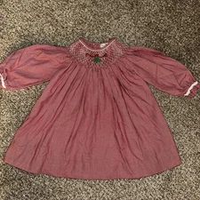 Petit Ami red/white Gingham Smocked Dress Toddler Girls Size 18m CHRISTMAS TREE