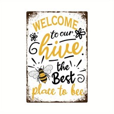 2D 1PC Welcome Metal Iron Signs Cute Bee Design 8 12in Wall Decor for Home Farm